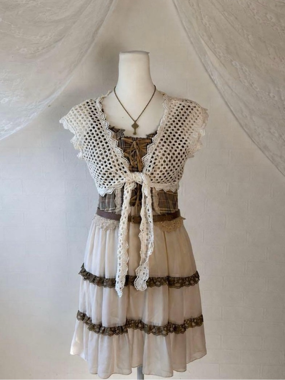 moving sale 💕 - j-fashion cream crochet bolero tie front top no size tag
